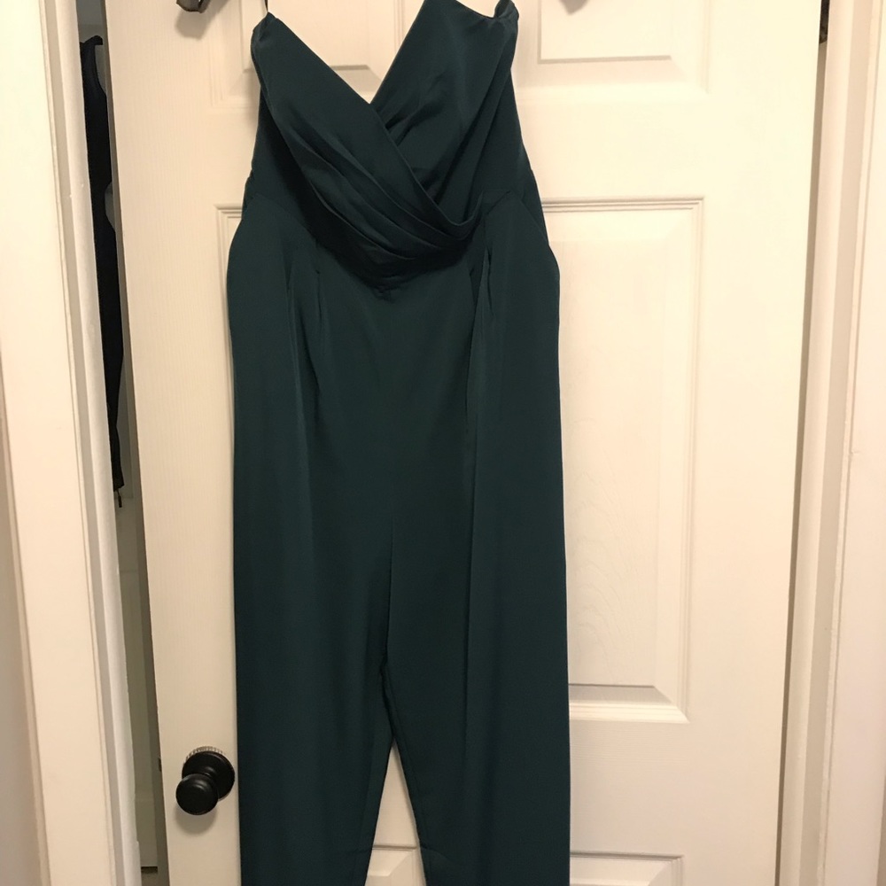 Dark green strapless jumpsuit
